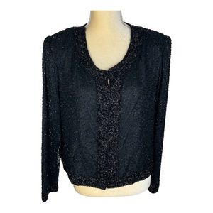 Vintage Stenaz Black Sequin Fully Beaded Blouse Long Sleeve Size‎ XL